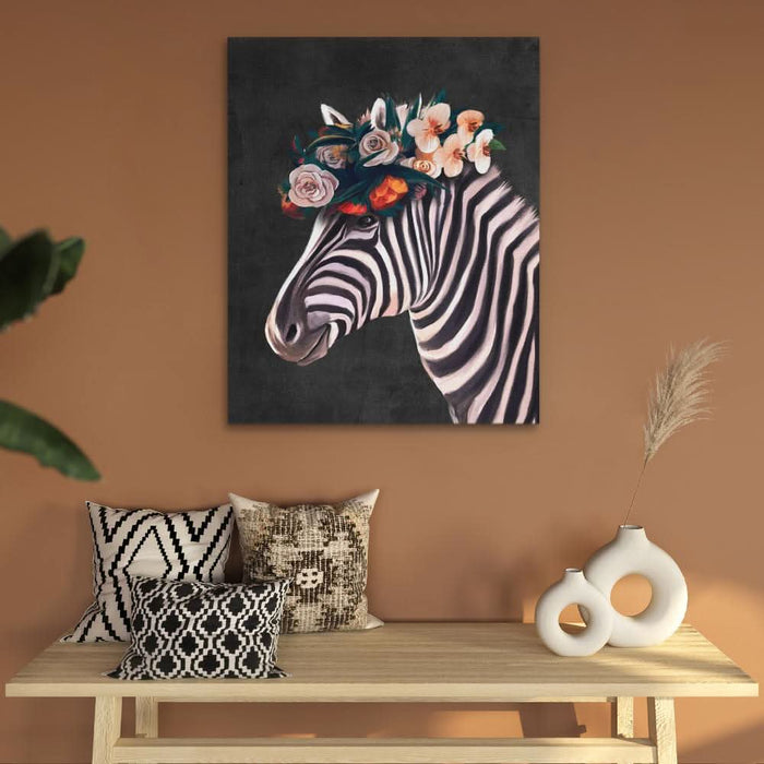 Zebra Floral Hat - Canvas Wall Art
