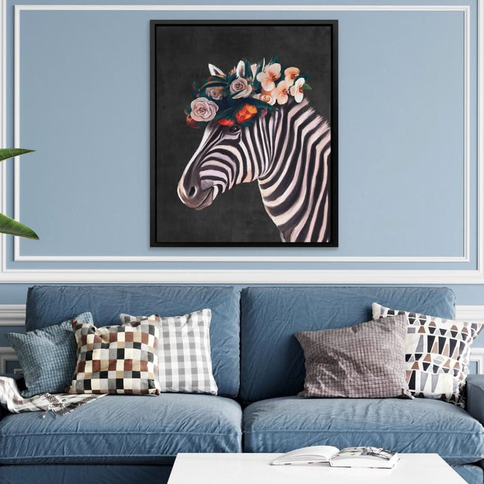 Zebra Floral Hat - Floral Wall Art in Black Frame
