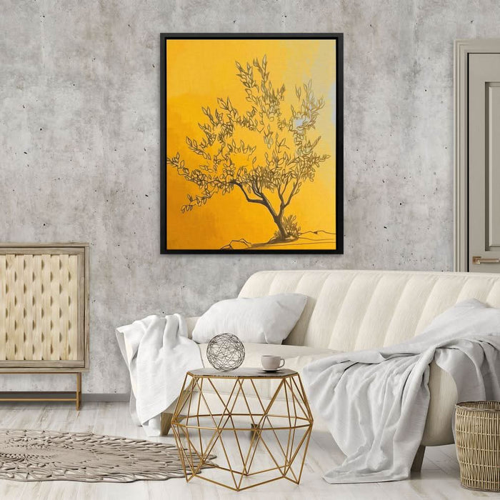 Zen Gold Tree - Minimalist Yellow Canvas Wall Art