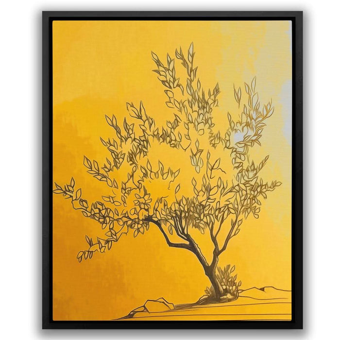 Zen Gold Tree - Spiritual Wall Art in Black Frame